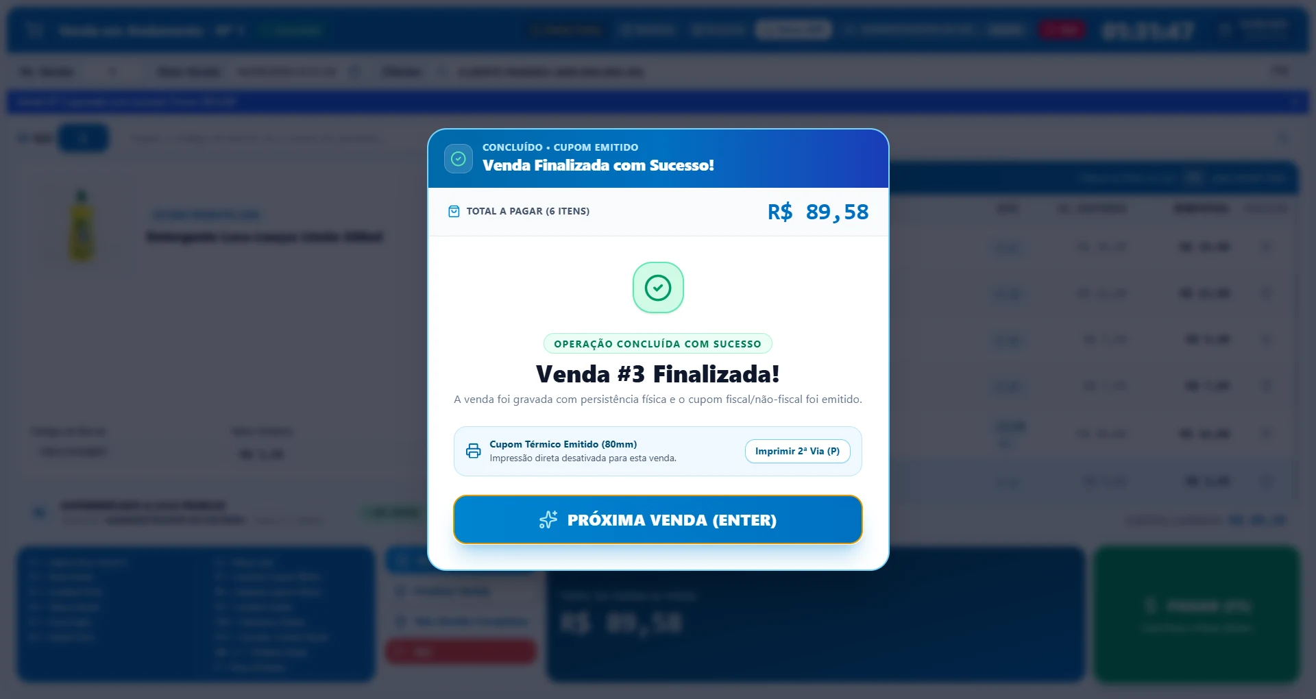 Venda finalizada com sucesso