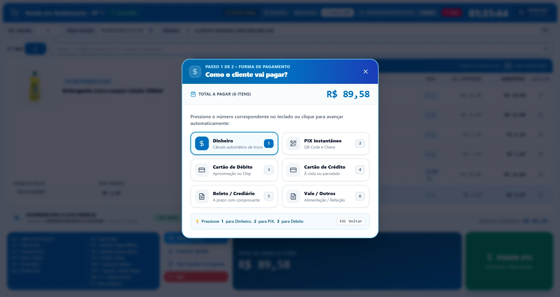 Passo 1 do pagamento: formas de pagamento